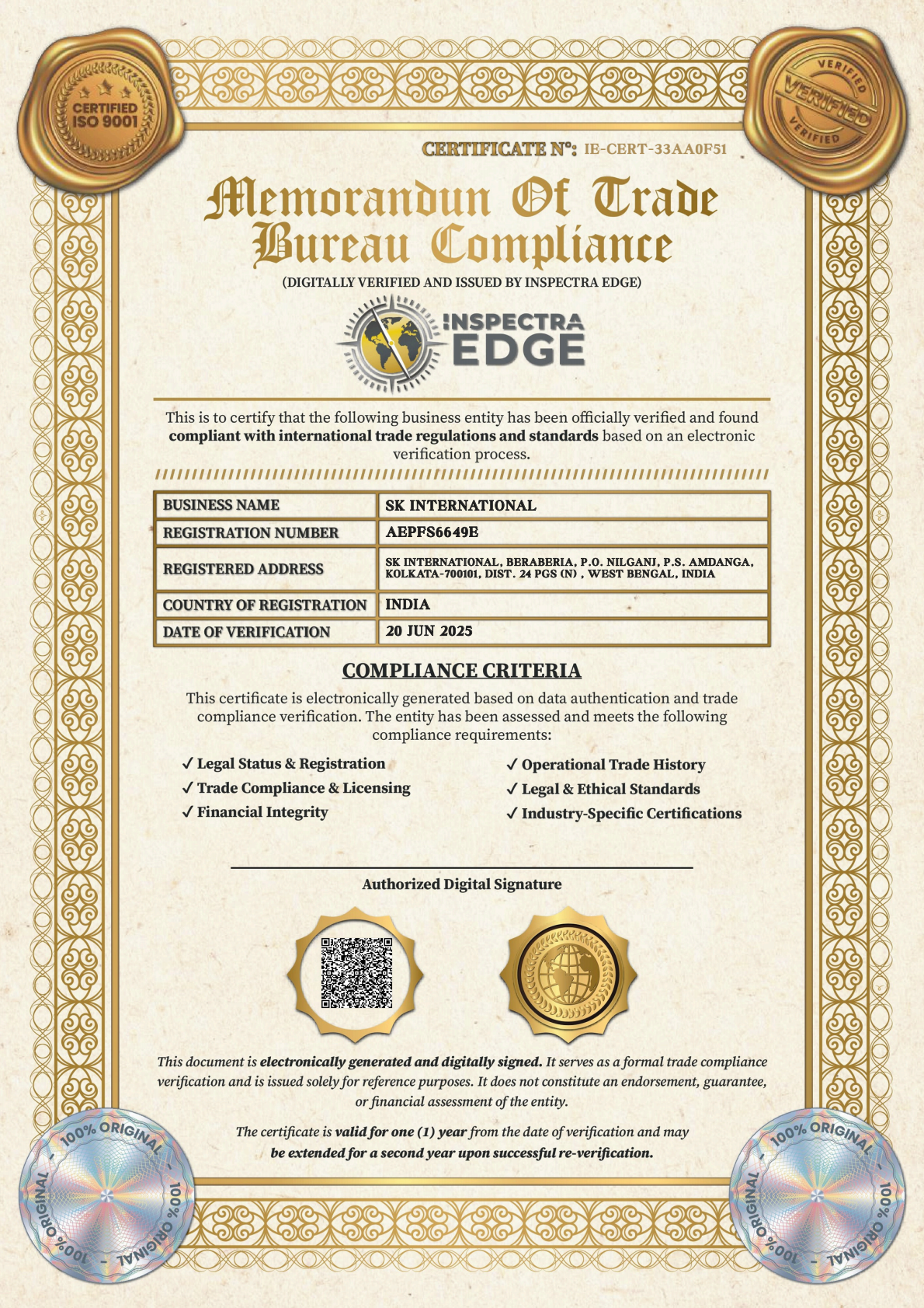 Inspectra Edge Certificate